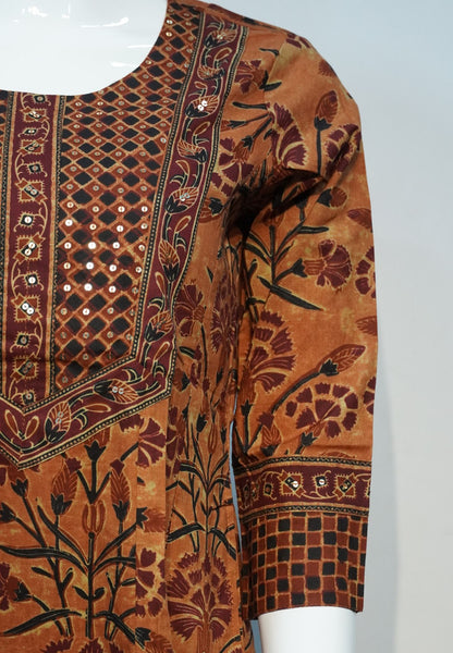 3 Pcs Rust Floral Printed Kurti Set
