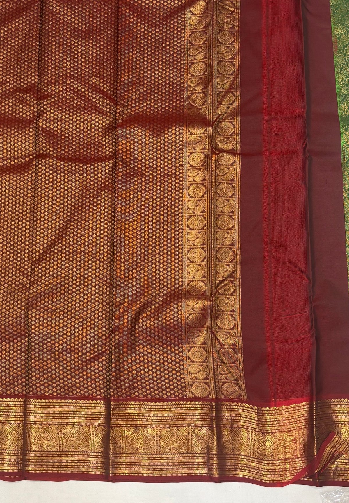 Pure Kanchipuram Silk Saree-Green with Contrast Border