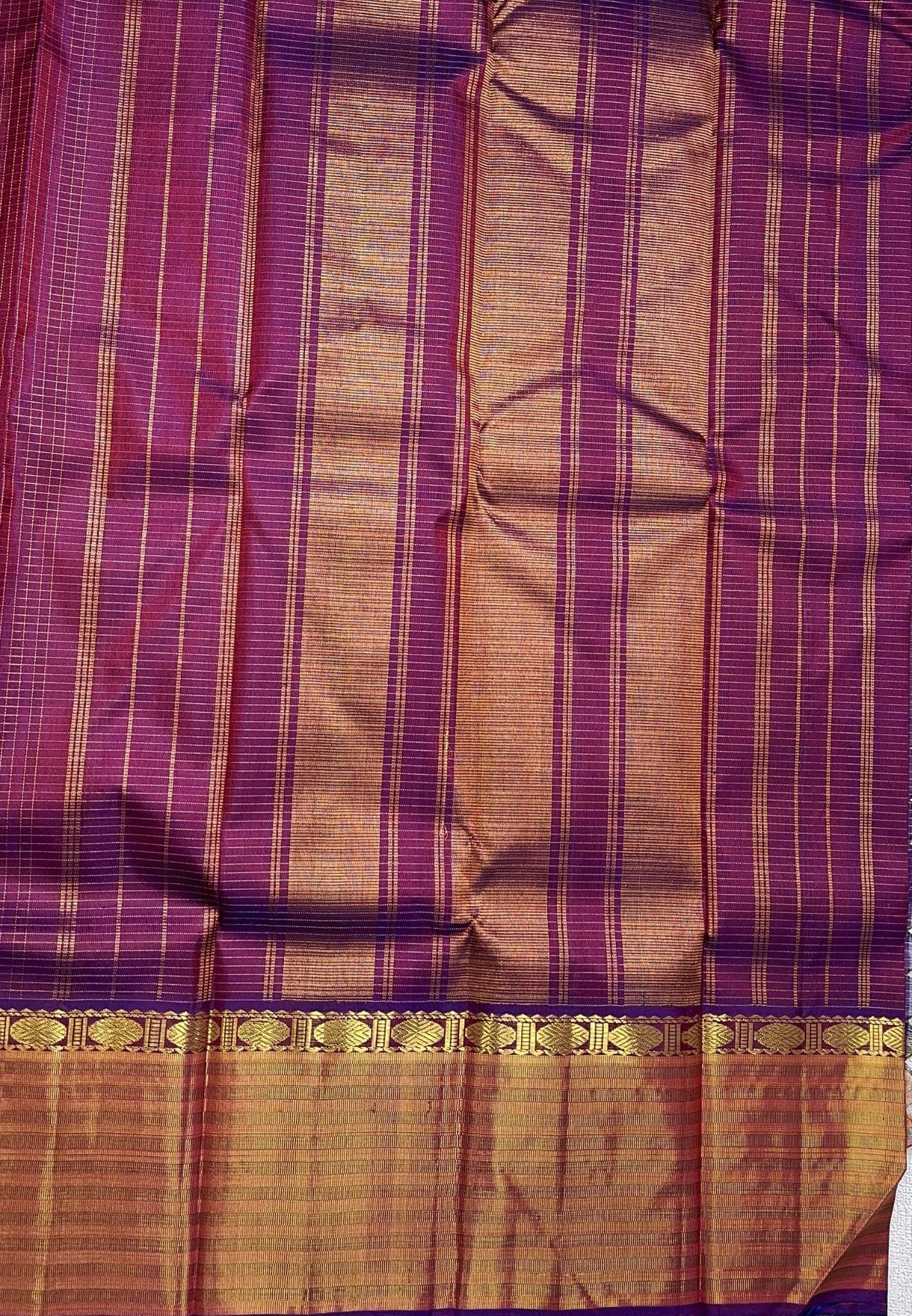 Pure Kanchipuram Silk Saree-Wine with Grand Checkered Border