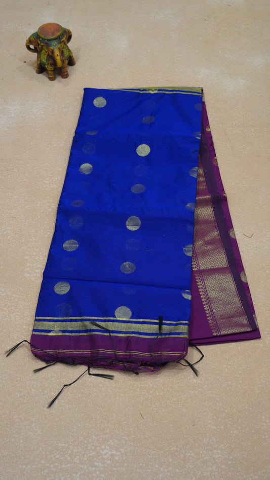 Maheswari Cotton Saree Round Butta-Purple