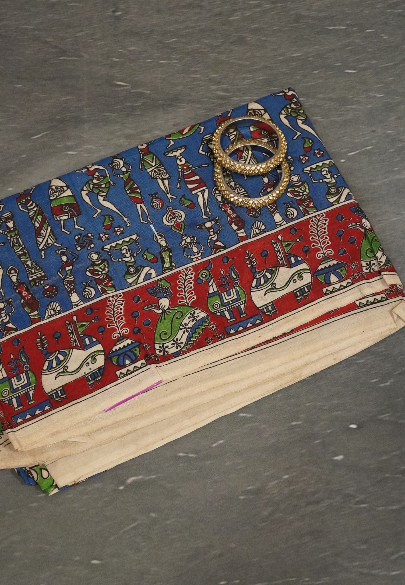 Kalamkari Cotton Saree - Blue