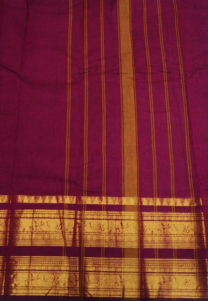Chettinadu Cotton Saree-Dark Pink with Floral Zari Border