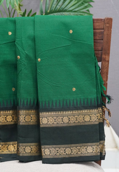 Chettinadu Cotton Saree-Grass Green with Retapet Border