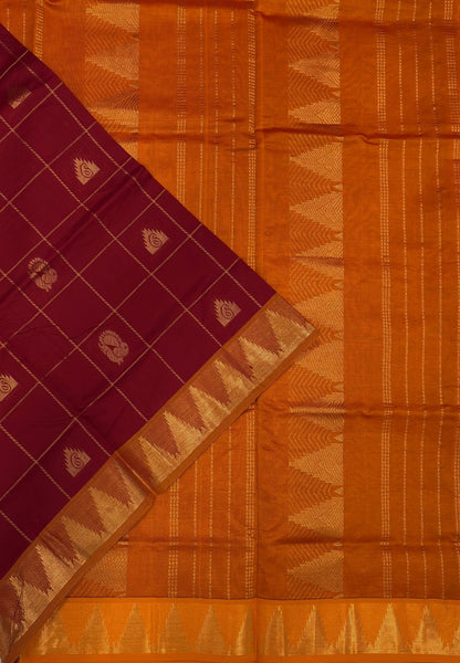 Silk Cotton Saree-Maroon with Contrast Temple Border