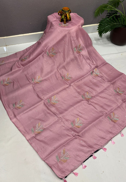 Blueberry Silk Saree-Onion in Leaf Butta Embroidery Border
