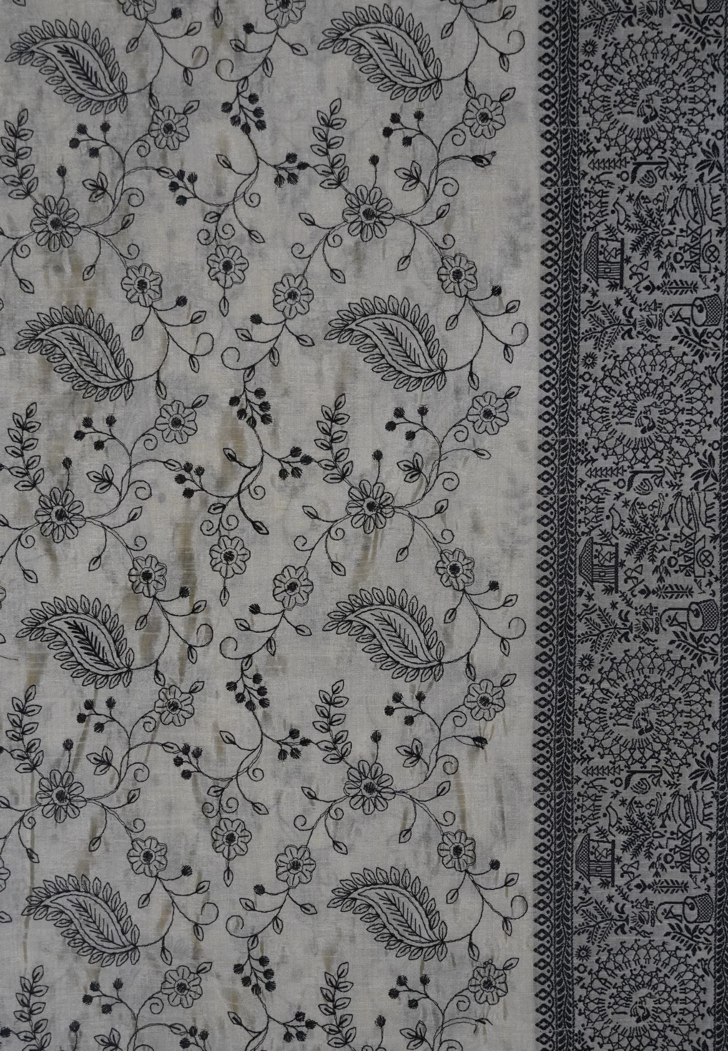 Tussar saree-Off white with floral Embroidery