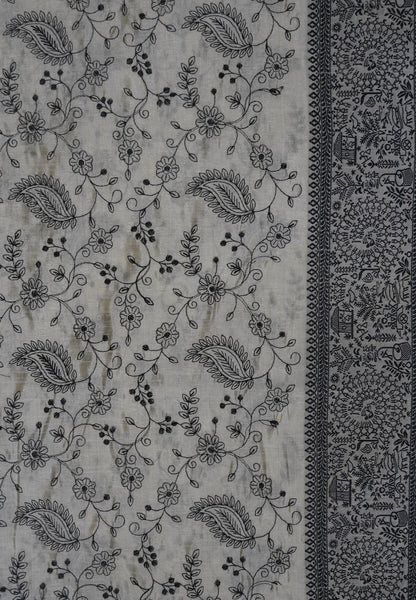 Tussar saree-Off white with floral Embroidery