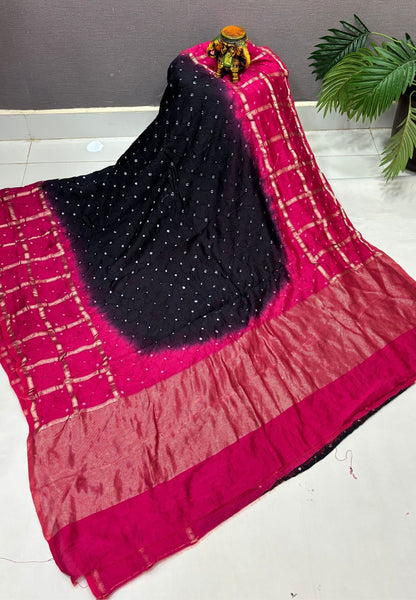 Banarasi Bandeji Saree-Black in Checked Zari with Contrast Border