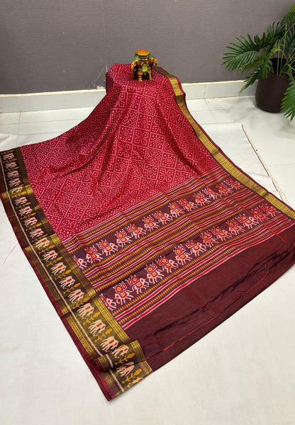 Semi Patola Saree –Maroon in Bandhini Pattern
