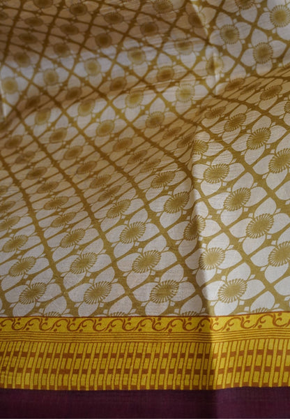 Pure Tussar Saree-Yellow in Mini Floral Pattern