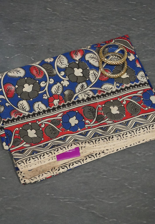 Kalamkari Silk Saree - Ink Blue