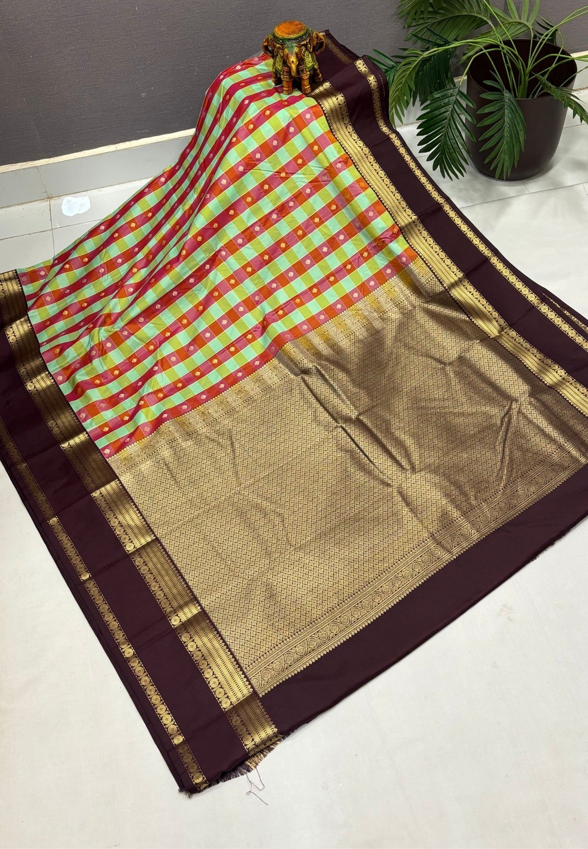 Budget Kanchipuram Saree-Ice Green with Contrast Border