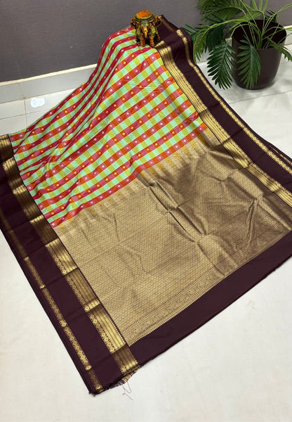Budget Kanchipuram Saree-Ice Green with Contrast Border