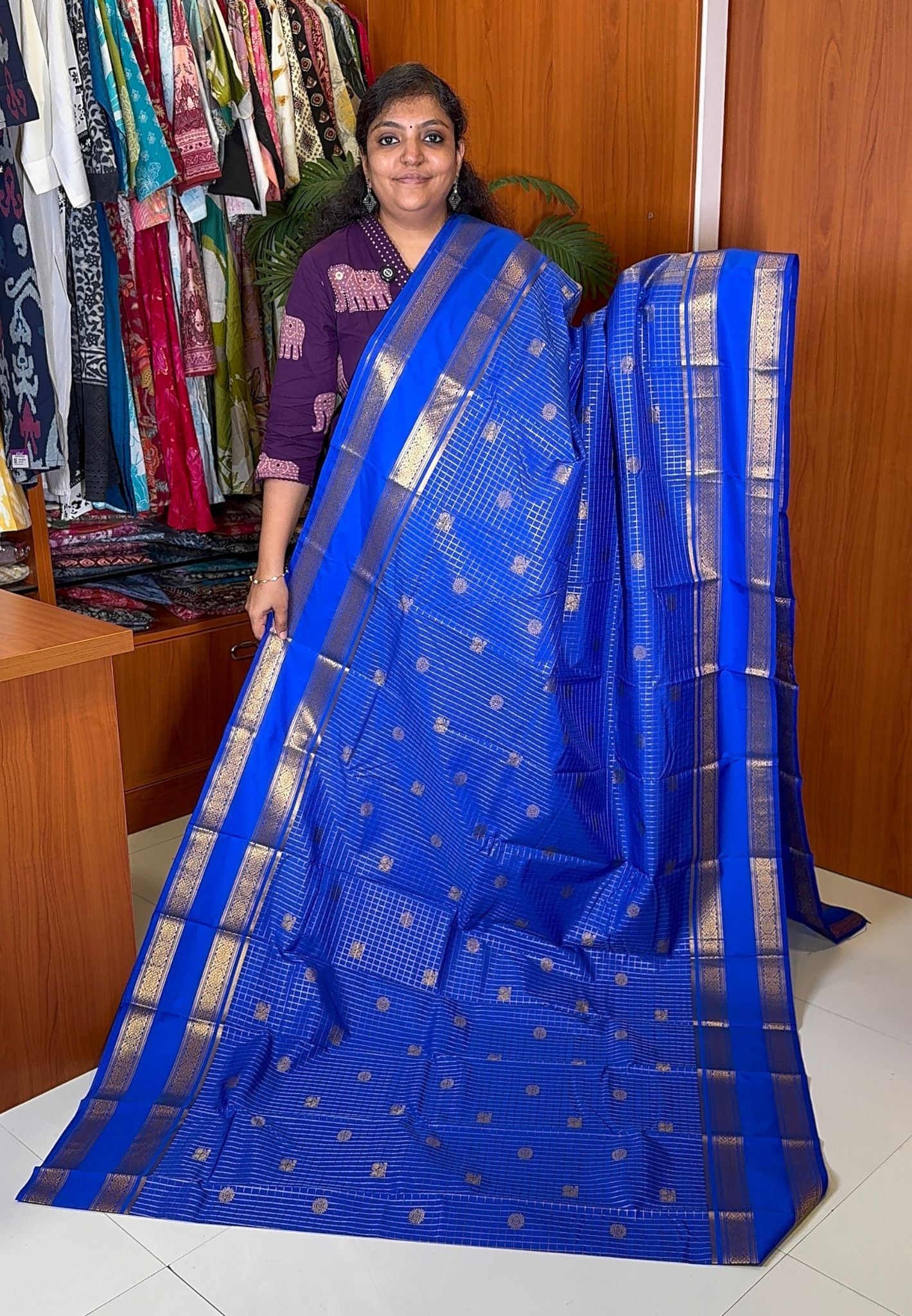 Budget Kanchipuram Silk Saree-MS Blue