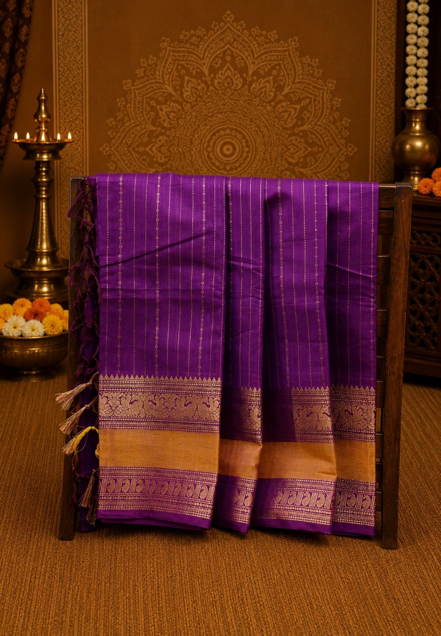 Chettinad Cotton Saree–Wine in Contrast Retapett Border
