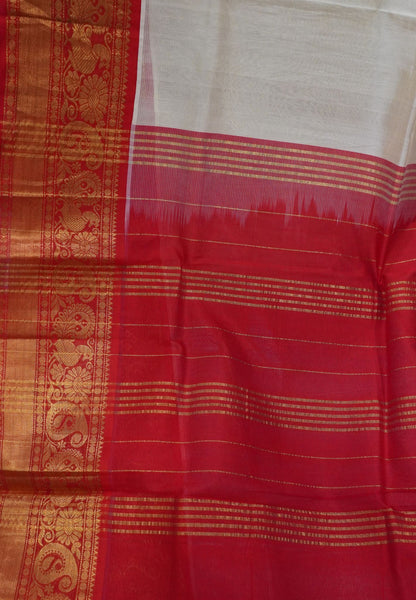 Silk Cotton Saree-Off white with Contrast Red Big Border