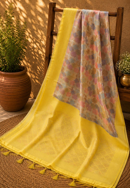 Semi Banarasi Saree-Grey