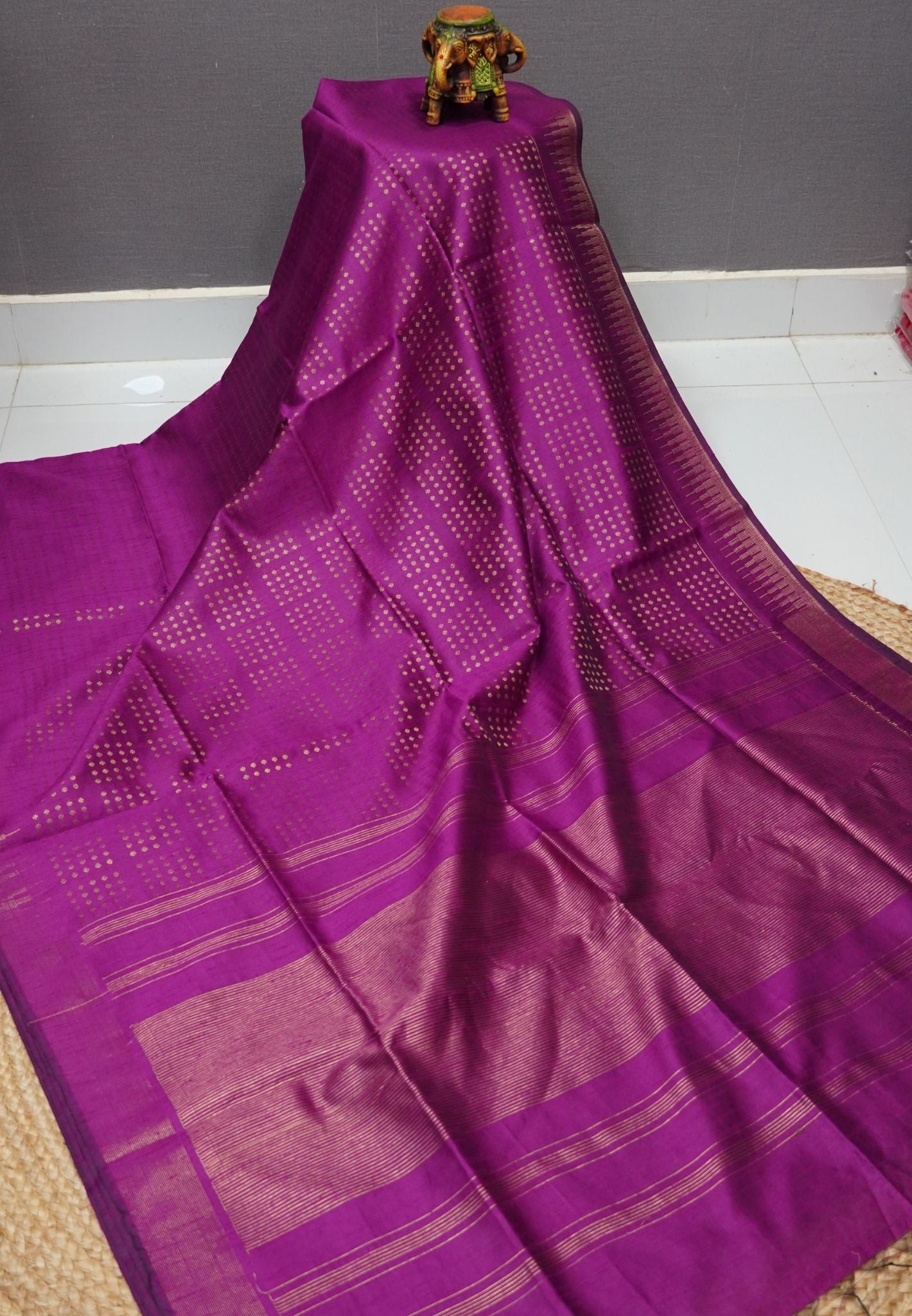 Semi Raw Silk Saree-Magenta in Checked Zari