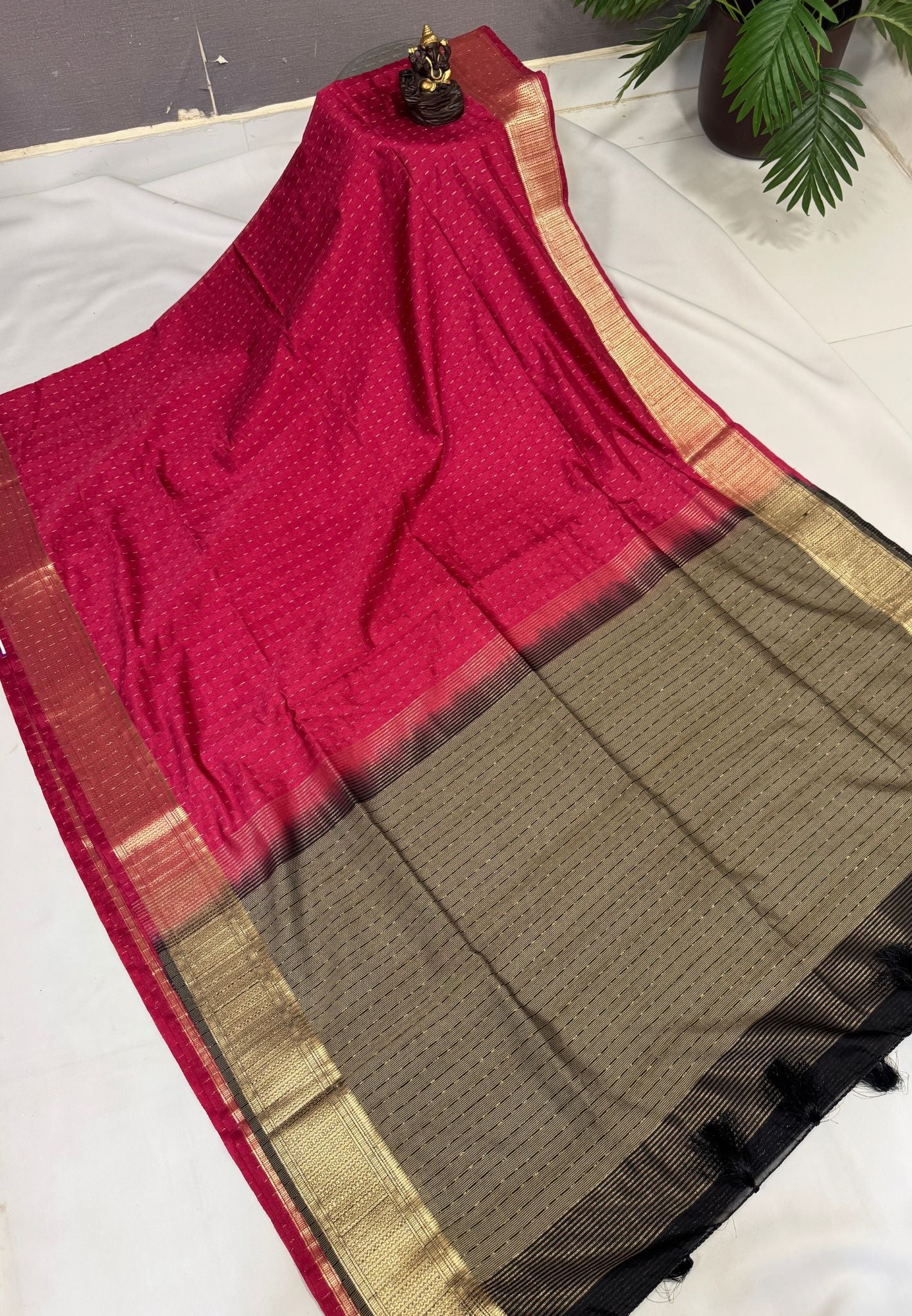 Semi Tussar Saree-Maroon with Zari Lines