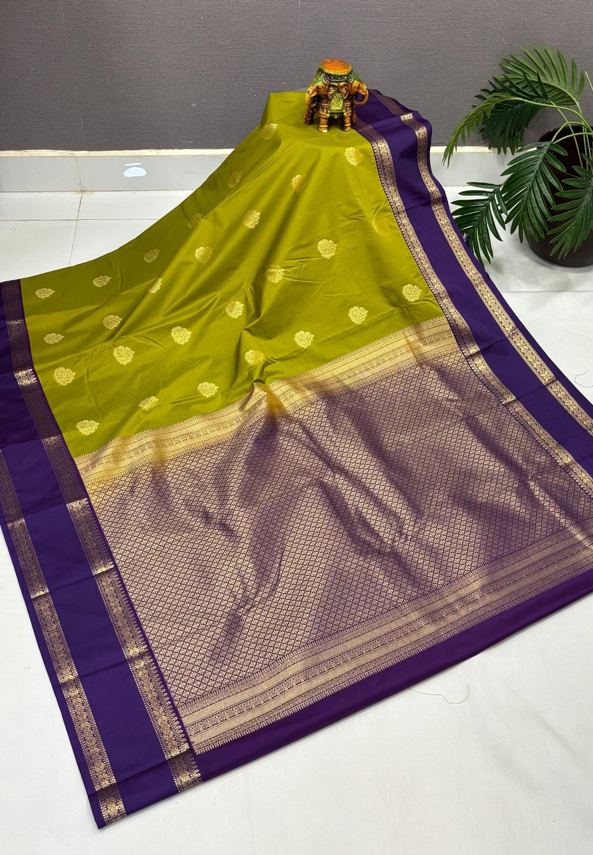 Budget Kanchipuram Saree-Light Green with Contrast Border