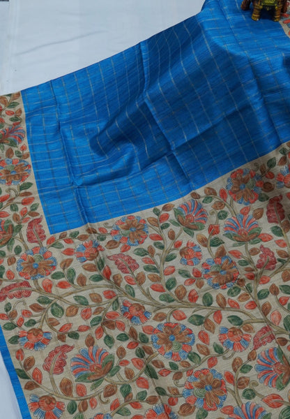 Semi Tussar Saree-Blue