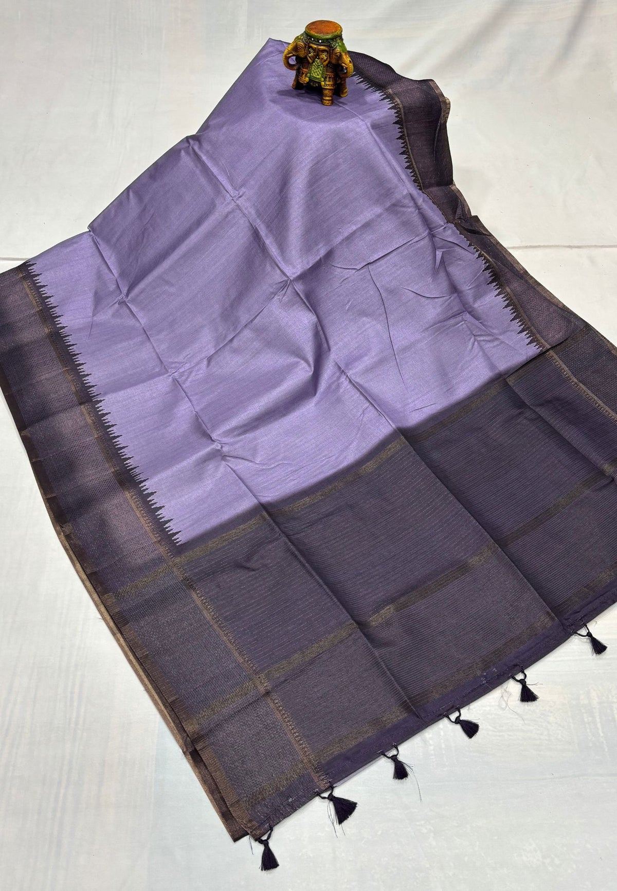 Semi Tussar Saree-Lavender with Antique Zari Border