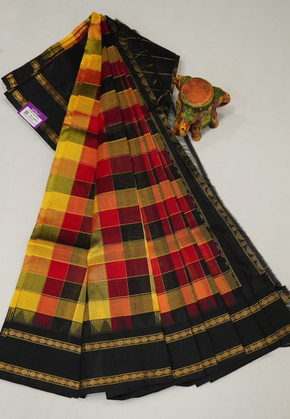 Pure Silk Cotton Saree –Yellow Palum Pazhamum Checks With Vintage Heritage Zari Border
