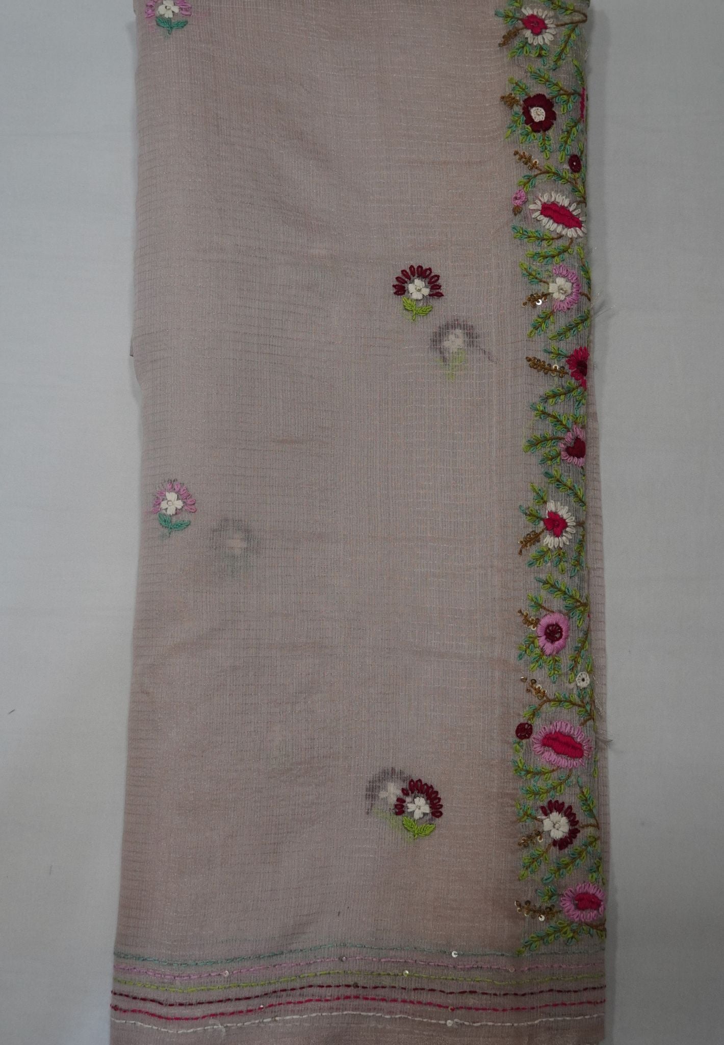 Zari Kota Saree-Beige with Kantha Work