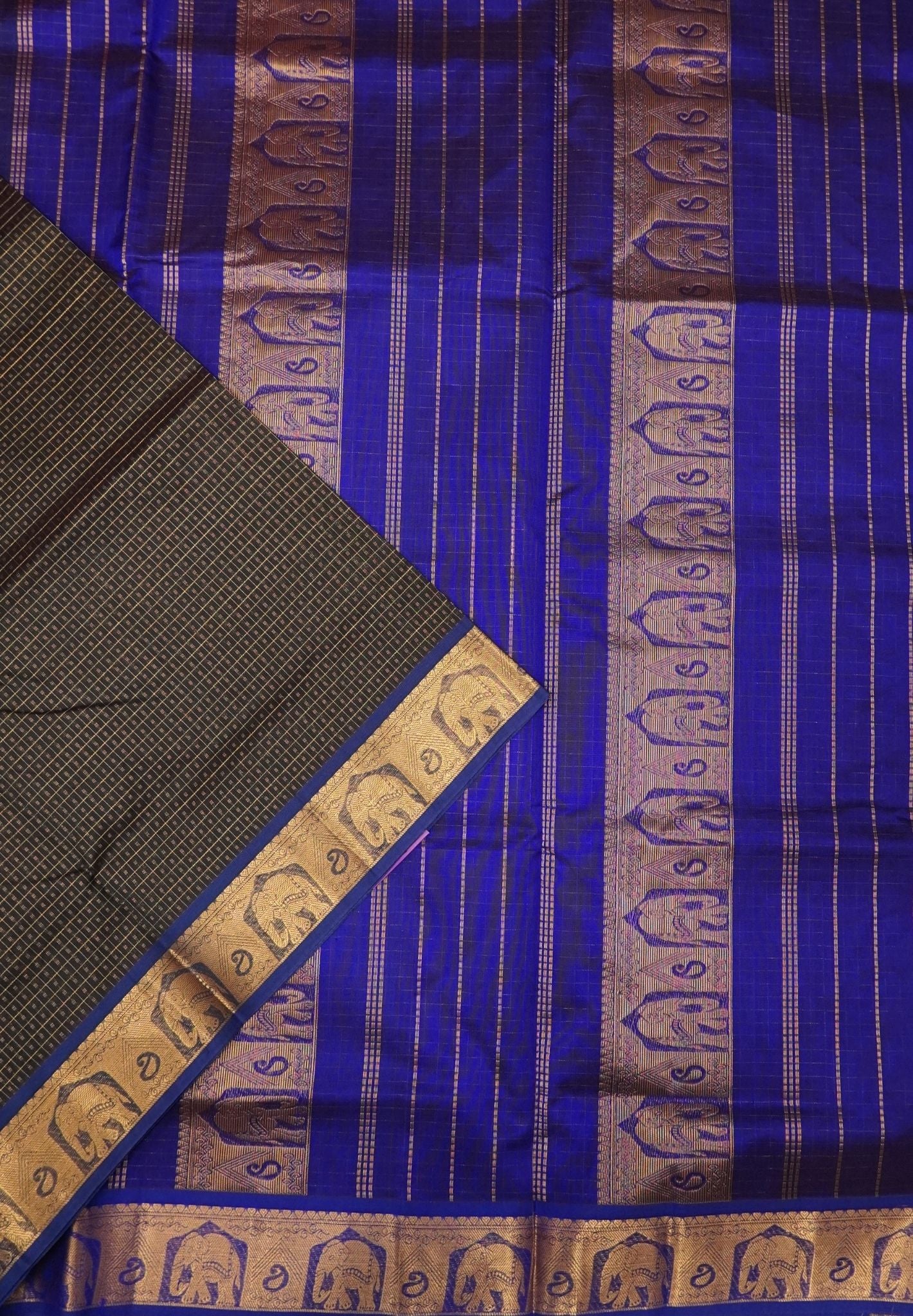 Pure Silk Cotton Saree-Black with Contrast Border in Laksha Deepam