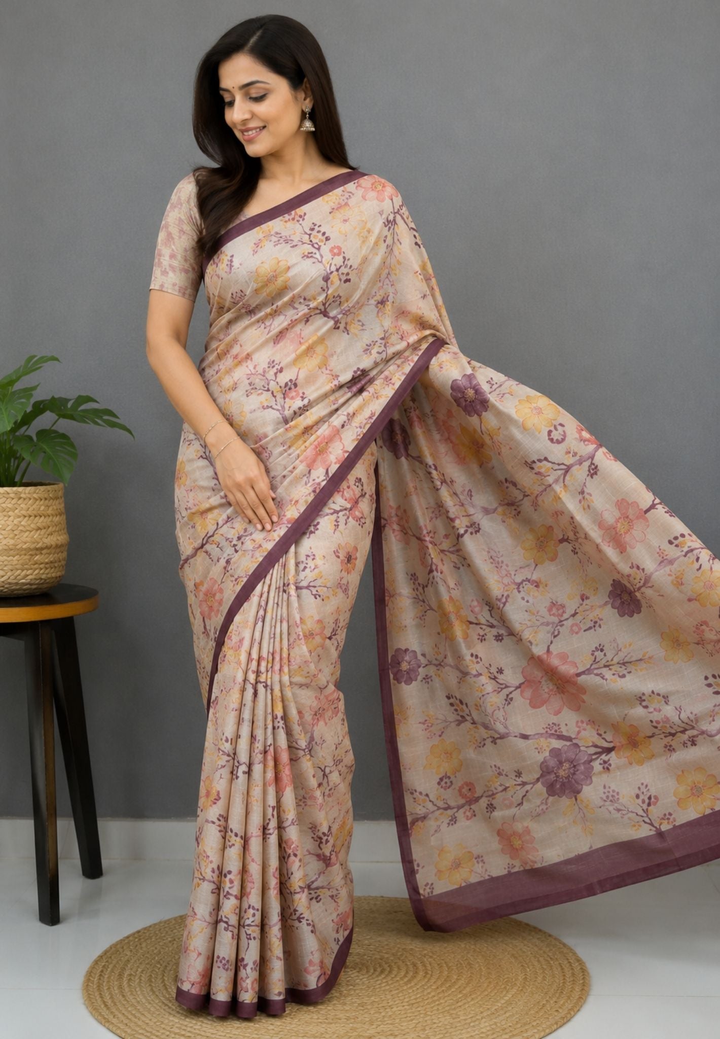 Pure Tussar Saree-Pale Orange with Contrast Small Border