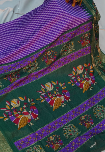 Semi Dola Saree-Violet in Checked Pattern
