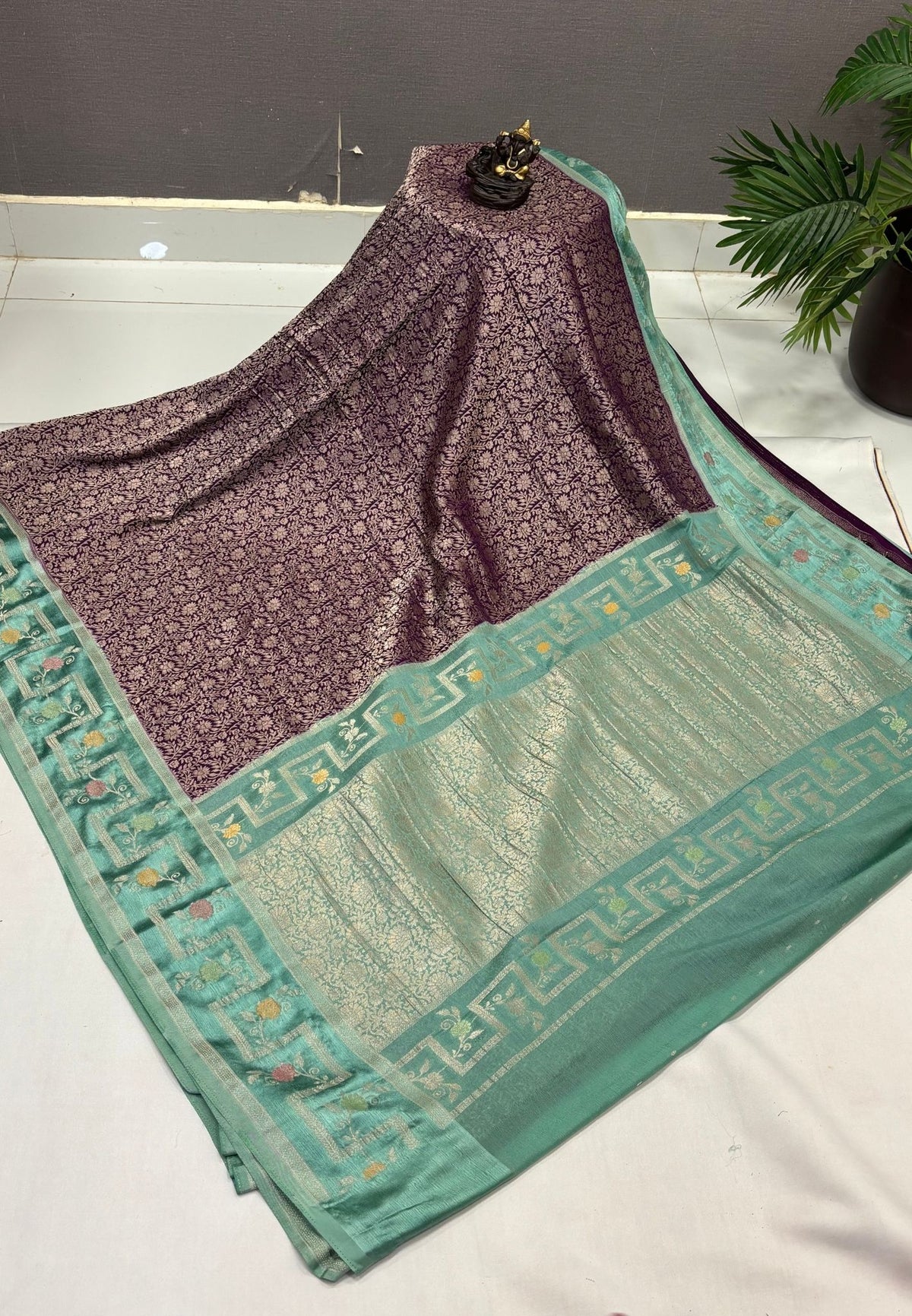 Banarasi Brocade Silk Saree-Purple with Contrast Border