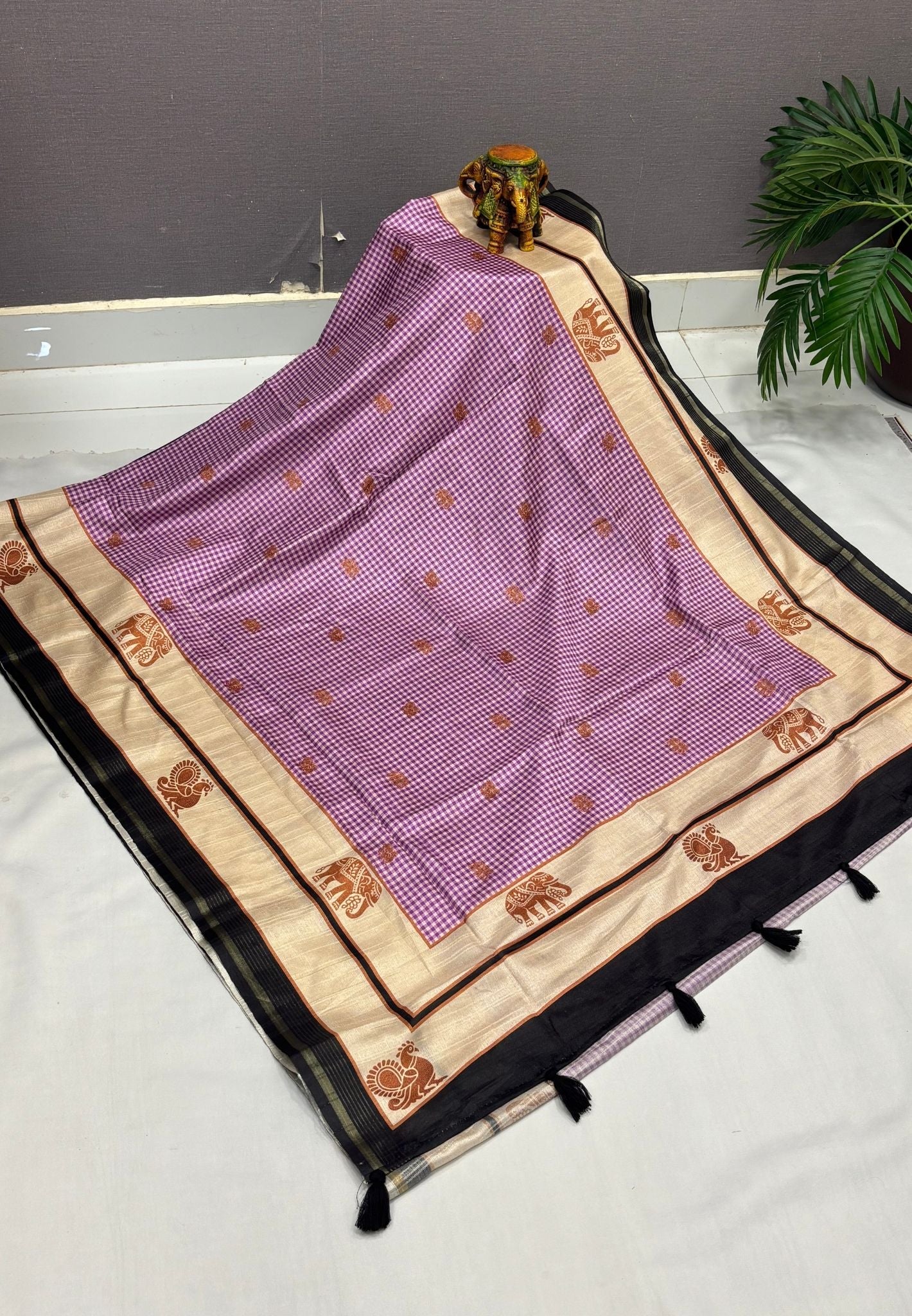 Art Tussar Saree-Purple with Podi Kattam
