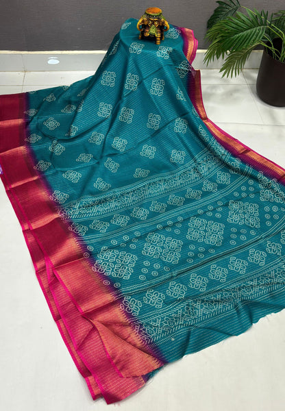 Semi Dola Silk Saree-Ramar Green In Floral Dotwork Border
