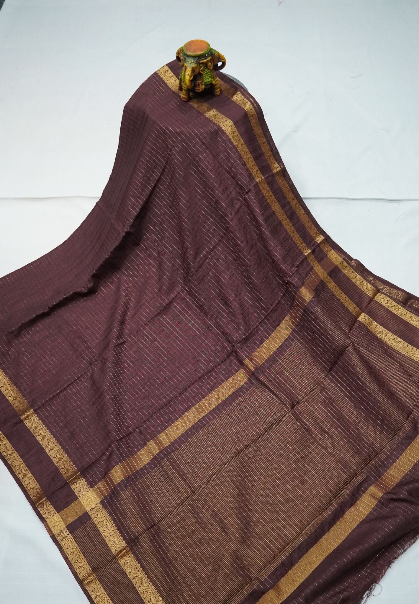 Semi Raw Silk Saree – Classic Zari Stripes - Brown