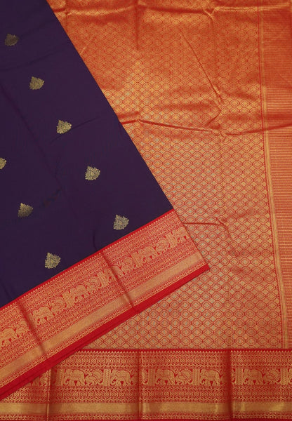 Budget Kanchipuram Saree-Purple In Elephant & Floral Zari With Contrast Border