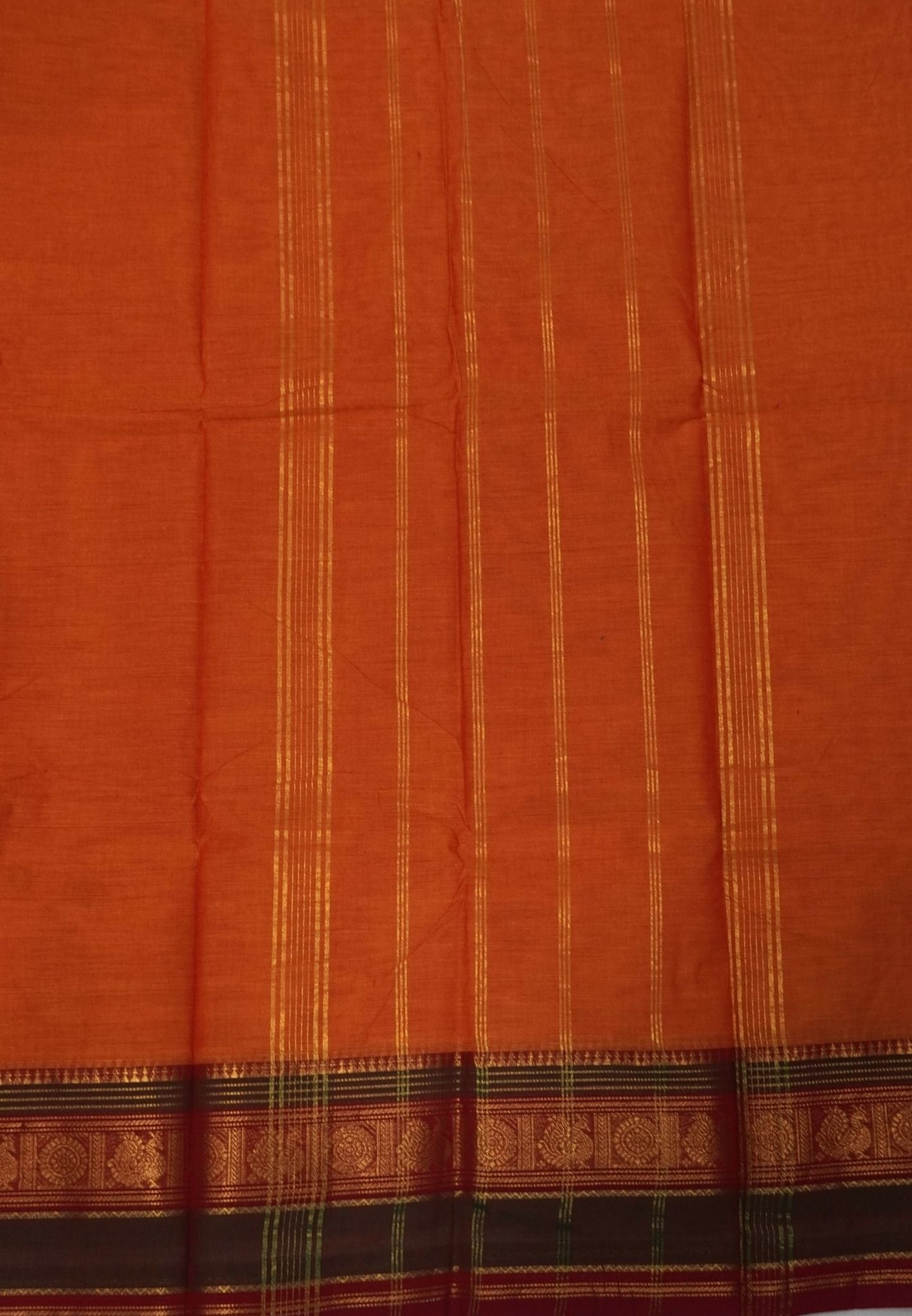 Chettinadu Cotton Saree-Orange with Double Border