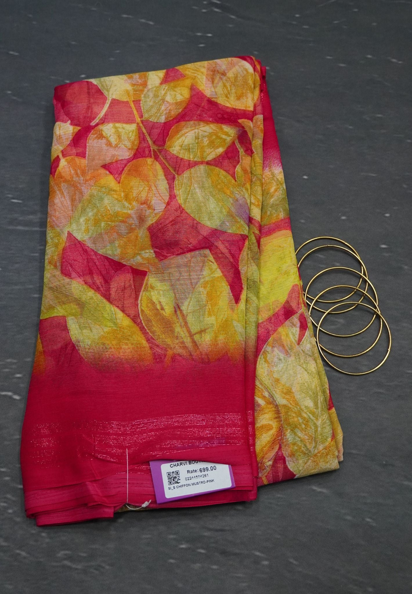 Chiffon Saree - Mustard - Pink