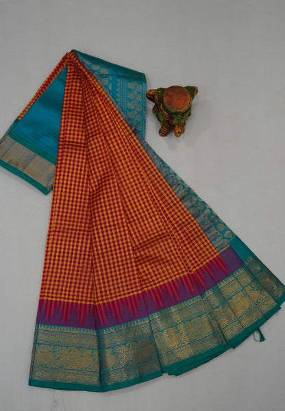 Pure Silk Cotton Saree- Palum Pazhamum Small Checks