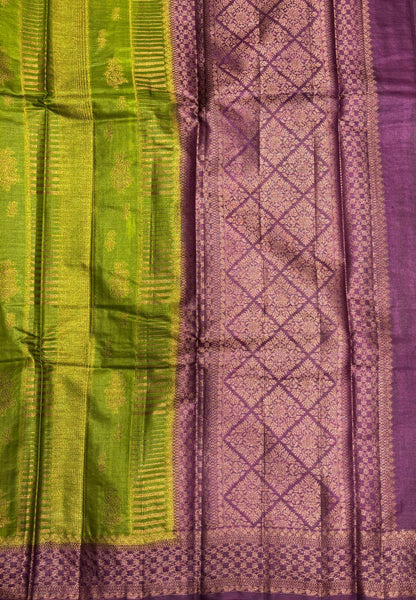 Pure Tussar Saree-Olive Green In Geometric Diamond Zari With Contrast Border
