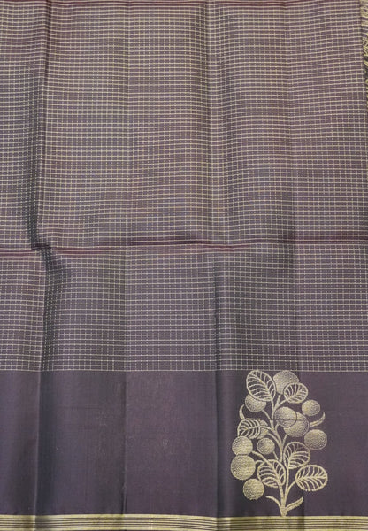 Pure Kanchipuram Silk Saree - Dk Maroon Checks