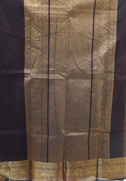 Chettinad Cotton Saree-Brown Mini Checked With Elephant & Floral Zari Border