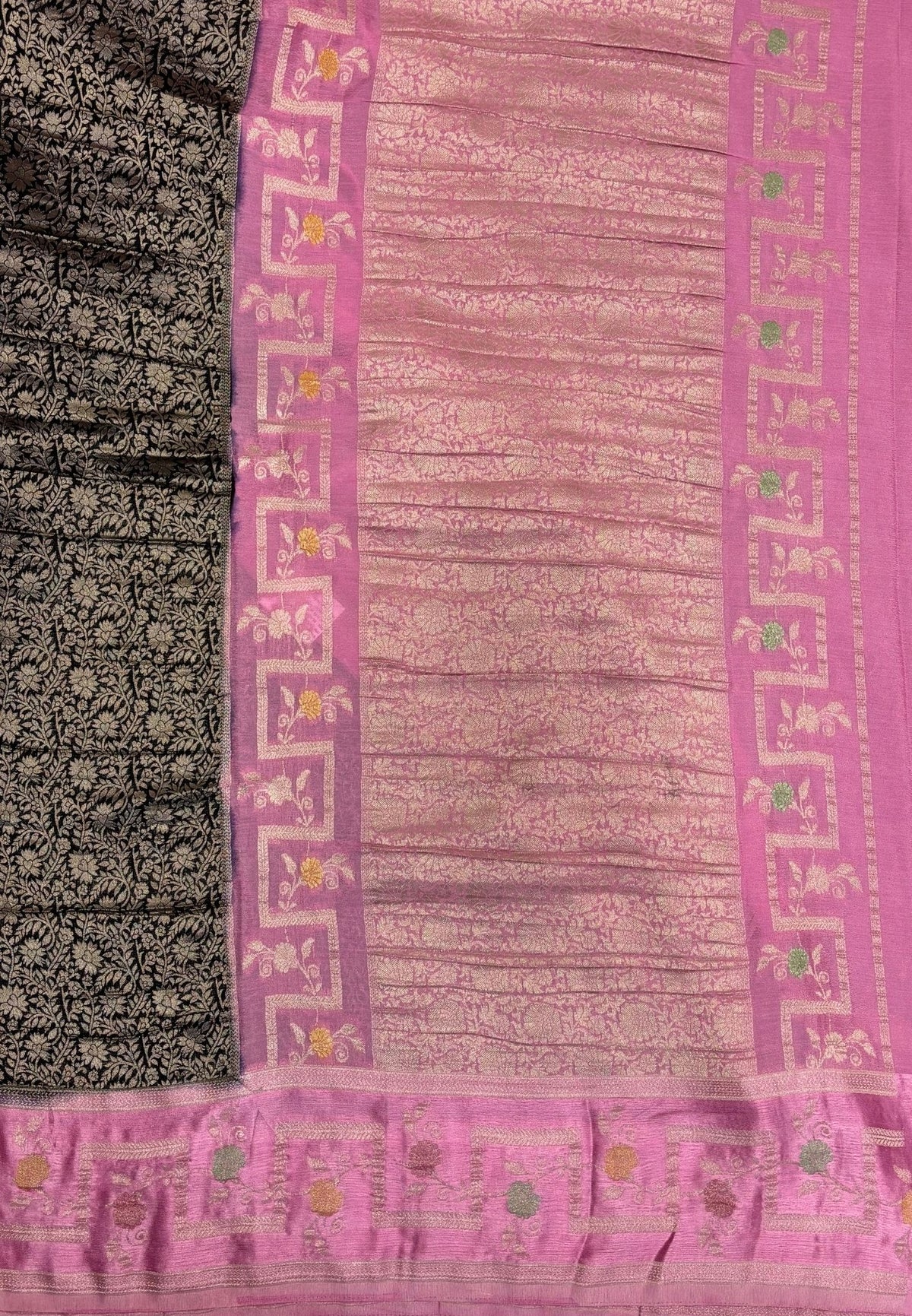 Banarasi Brocade Silk Saree-Black with Contrast Border