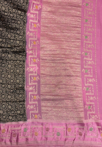 Banarasi Brocade Silk Saree-Black with Contrast Border