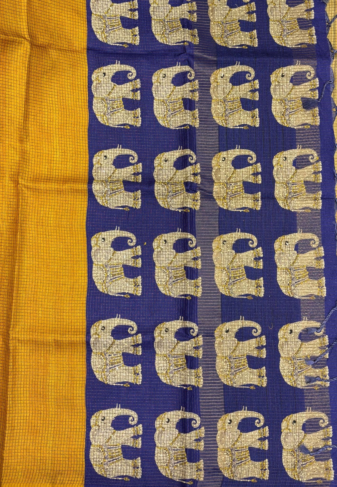 Tussar Saree-Mustard In Elephant Motif Border