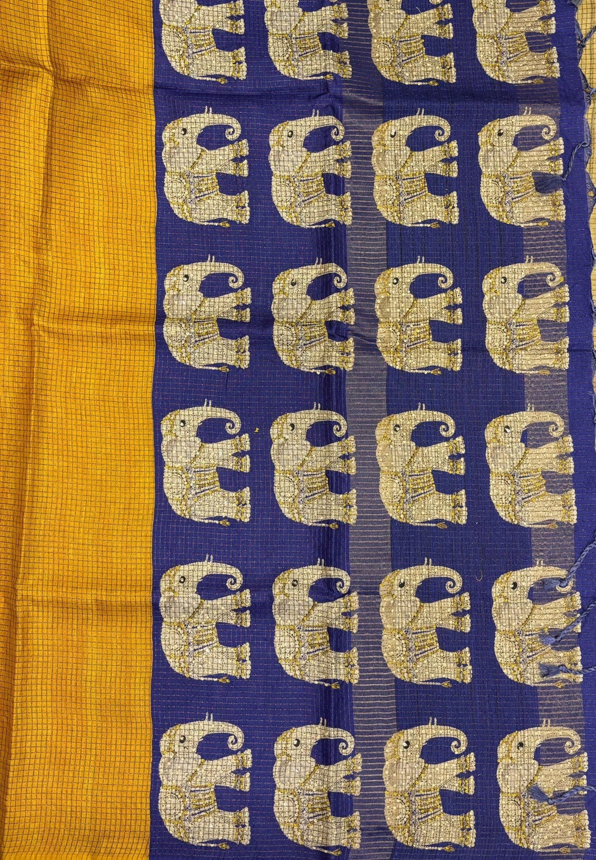 Tussar Saree-Mustard In Elephant Motif Border