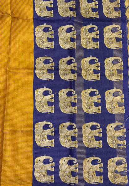 Tussar Saree-Mustard In Elephant Motif Border