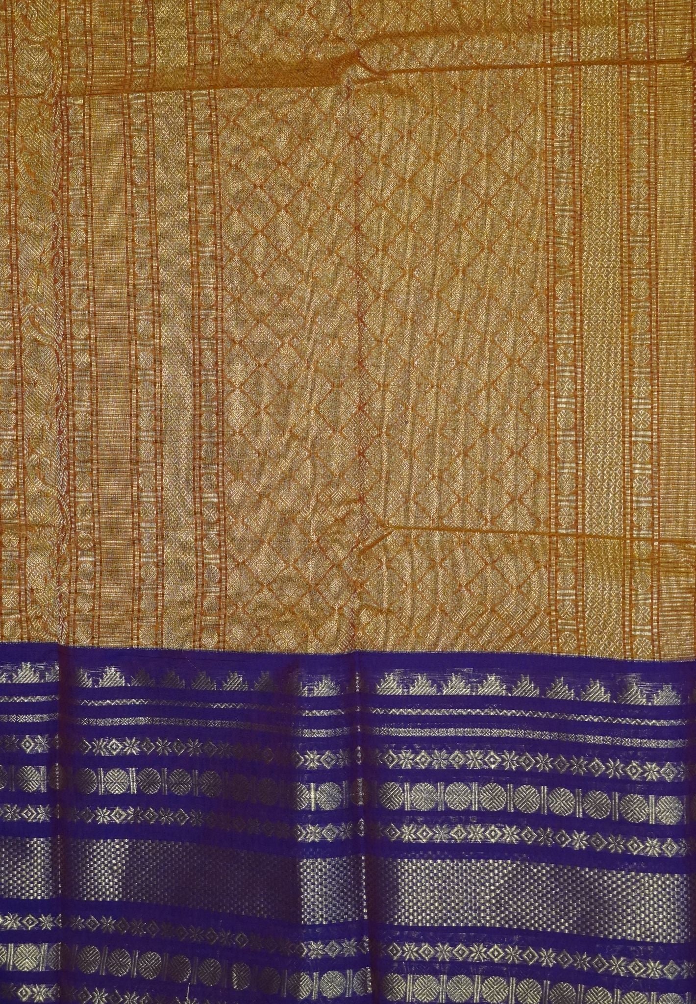 Chettinad Cotton Saree–Dark Mustard with Temple Zari Border
