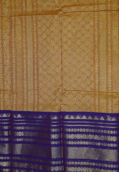 Chettinad Cotton Saree–Dark Mustard with Temple Zari Border