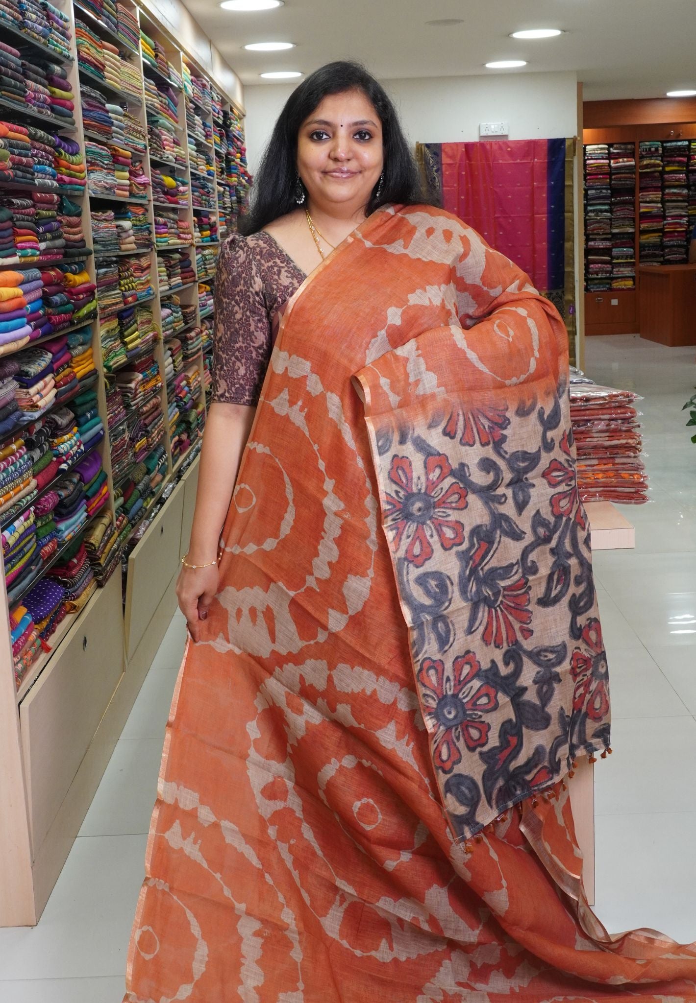 Linen Saree -Orange